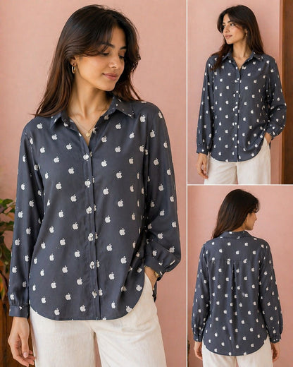 stich by bhavya apple print casual shirt for women